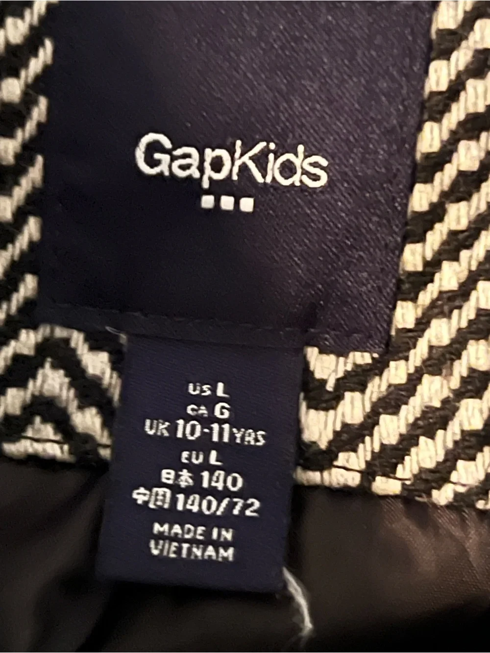 GAP Black and White Herringbone Double-Breasted Peacoat